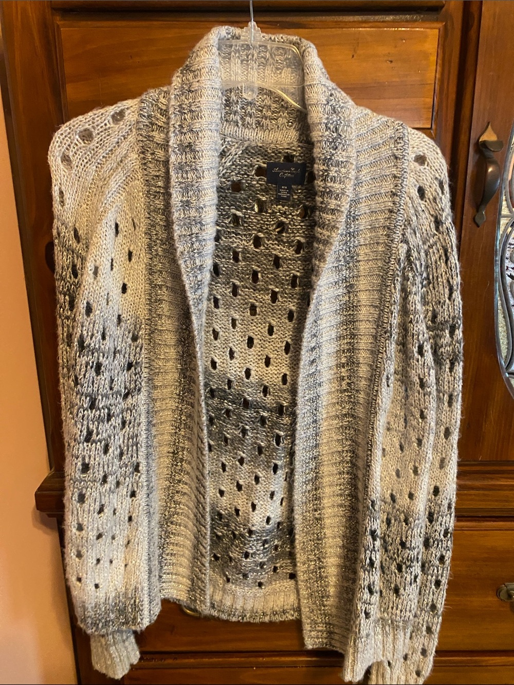 American Eagle Outfitters Gray Open-Knit Shawl Collar Cardigan